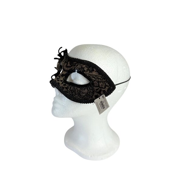 Pier 1 Masquerade Spider Mask VTG Gold Glitter Black Sequin Animal Floral Print - Picture 4 of 16